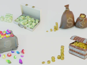 游戏套装宝藏低聚手绘游戏准备就绪 3D 模型