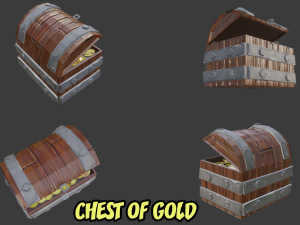 Game set of treasures low poly hand painted game ready Model 3D