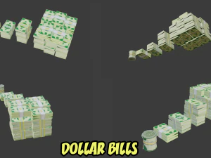 Game set of treasures low poly hand painted game ready 3D Model