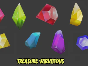 Game set of treasures low poly hand painted game ready 3D Model