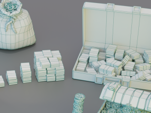 Game set of treasures low poly hand painted game ready Model 3D