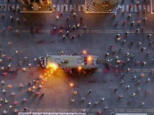Zombie Apocalypse in city with zombie hunter crew on doomsday bus 3D 모델