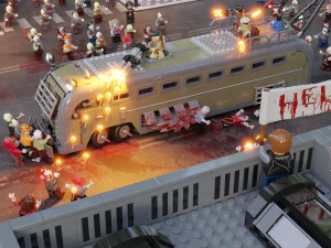 Apocalipse zumbi na cidade com tripula&ccedil;&atilde;o de ca&ccedil;adores de zumbis no &ocirc;nibus do Ju&iacute;zo Final Modelo 3D
