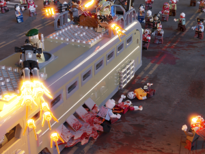 Zombie Apocalypse in city with zombie hunter crew on doomsday bus 3D 模型