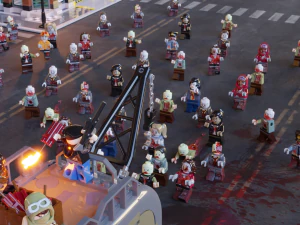 Apocalipse zumbi na cidade com tripula&ccedil;&atilde;o de ca&ccedil;adores de zumbis no &ocirc;nibus do Ju&iacute;zo Final Modelo 3D