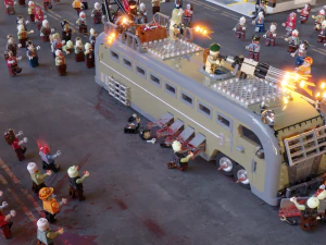 Apocalipse zumbi na cidade com tripula&ccedil;&atilde;o de ca&ccedil;adores de zumbis no &ocirc;nibus do Ju&iacute;zo Final Modelo 3D