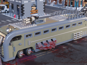 Zombie Apocalypse in city with zombie hunter crew on doomsday bus 3D 模型