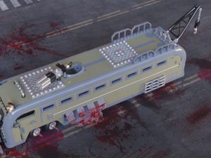 Zombie Apocalypse in city with zombie hunter crew on doomsday bus 3D 模型