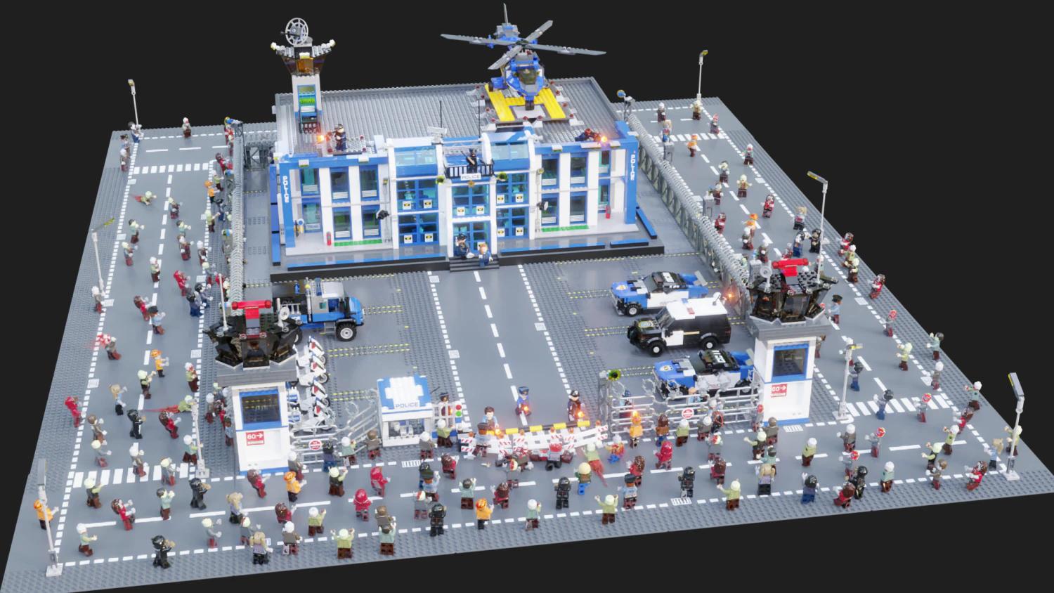 Lego Zombie attack on police station 3D Model .c4d .max .obj .3ds .fbx .stl .blend 