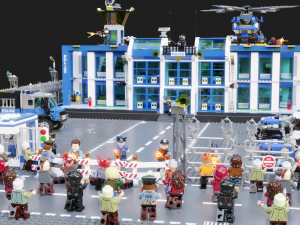 Lego Zombie attack on police station 3D in 3DExport