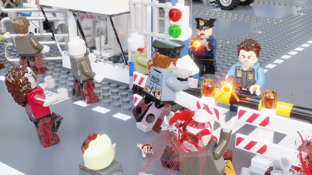 Lego Zombie attack on police station 3D in 3DExport