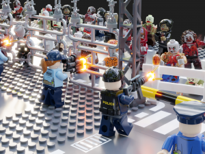Lego Zombie attack on police station 3D in 3DExport