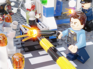 Lego Zombie attack on police station 3D in 3DExport