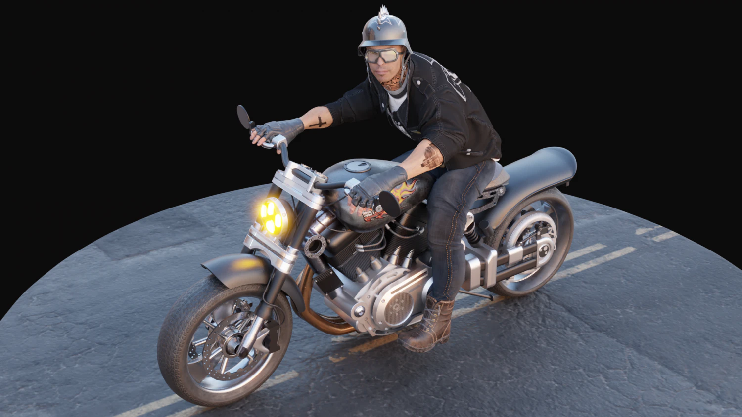Biker on motorcycle 3D Model .c4d .max .obj .3ds .fbx .stl .blend