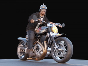 Biker on motorcycle 3D Model