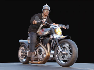 Biker on motorcycle 3D Model
