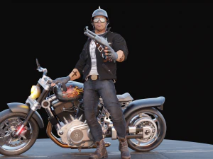 Biker on motorcycle 3D Model