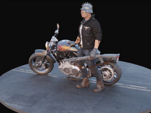 Biker on motorcycle 3D Model