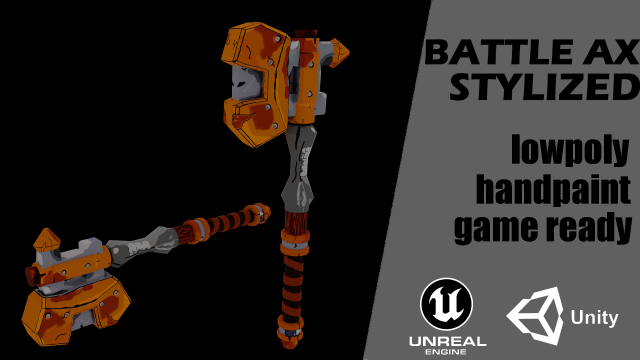 Battle ax handpaint lowpoly game ready 3D 모델 .c4d .max .obj .3ds .fbx .stl .blend 