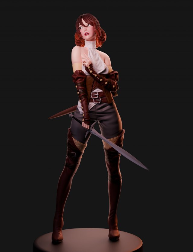The girl with the sword 3D Model .c4d .max .obj .3ds .fbx .stl .blend 