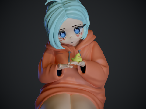 A girl with a baby bird 3D Druckmodell