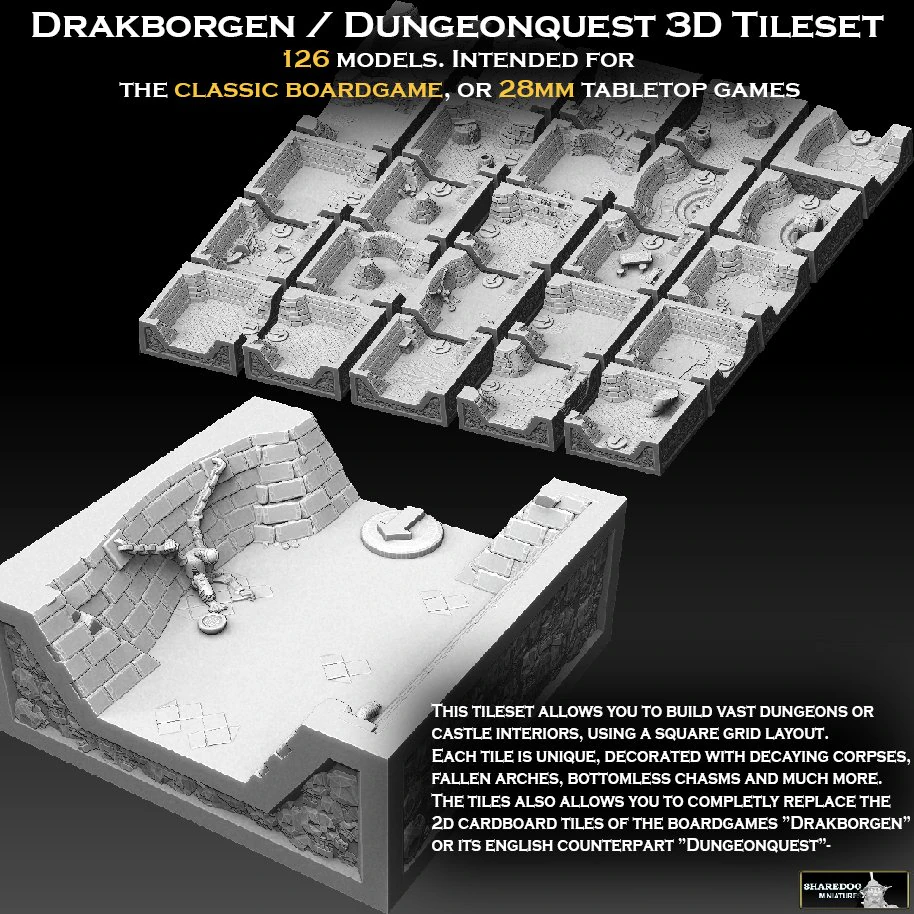Drakborgen and Dungeonquest 3D Tileset 3D Print Model .c4d .max .obj .3ds .fbx .stl .blend 