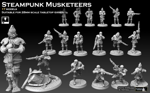 Steampunk Musketeers 3D Baskı Modeli .c4d .max .obj .3ds .fbx .stl .blend 