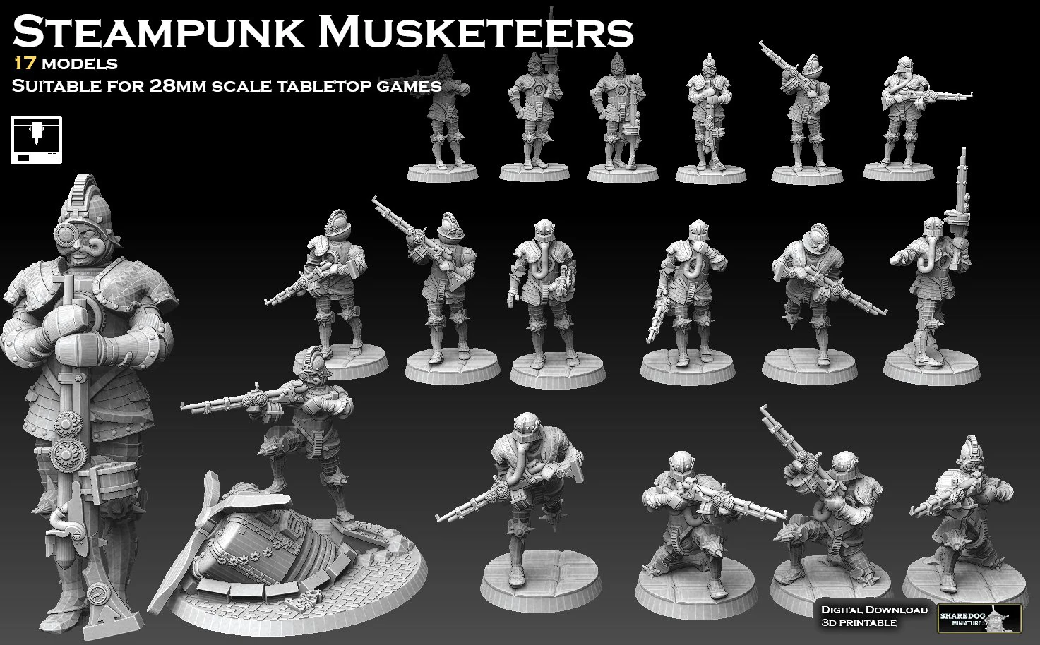 Steampunk Musketeers 3D Print Model .c4d .max .obj .3ds .fbx .stl .blend 