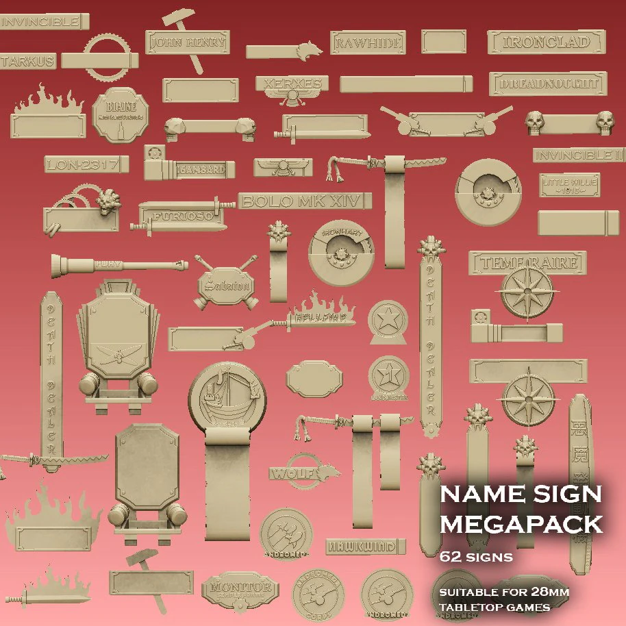 Name Sign Megapack 3D Print Model .c4d .max .obj .3ds .fbx .stl .blend
