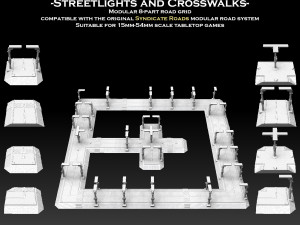 Modular Road Grid Streetlights And Crosswalks 3D Print Model