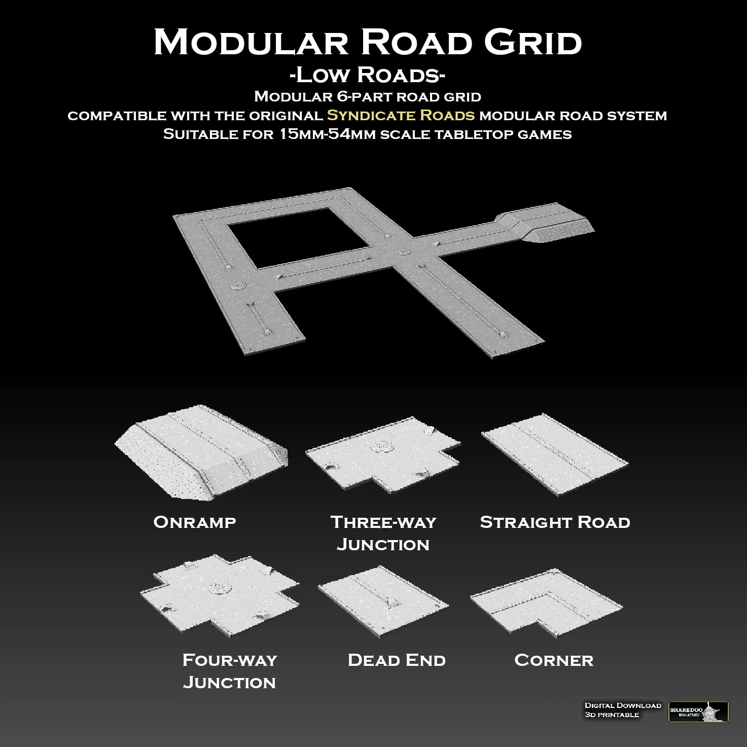 Modular Road Grid Low Roads Addon 3D Print Model .c4d .max .obj .3ds .fbx .stl .blend