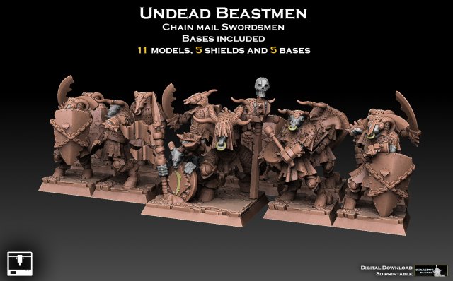 Undead Beastmen Chain Mail Swordsmen 3D 프린트 모델 .c4d .max .obj .3ds .fbx .stl .blend 