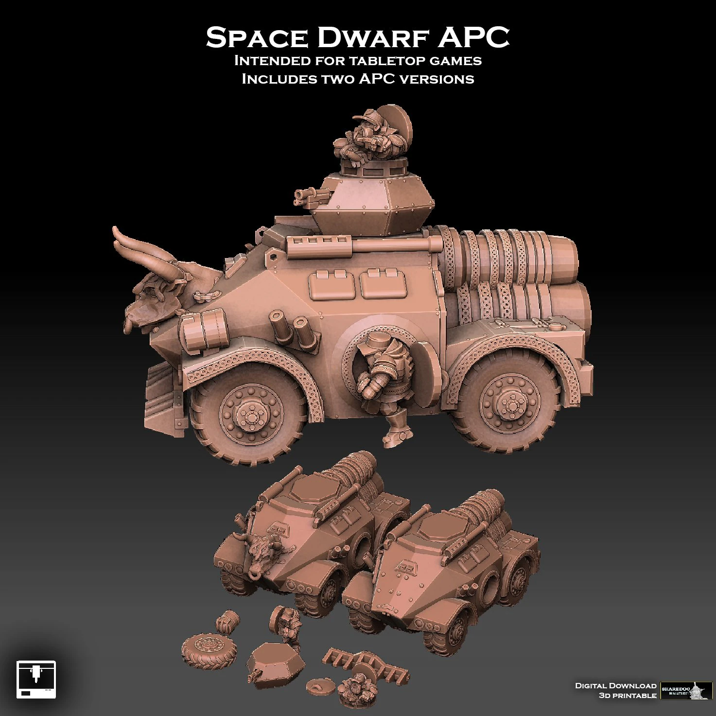 Space Dwarf Rocket APC 3D Print Model .c4d .max .obj .3ds .fbx .stl .blend