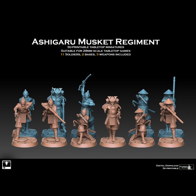 Ashigaru Musket Regiment Modello di stampa 3D .c4d .max .obj .3ds .fbx .stl .blend 