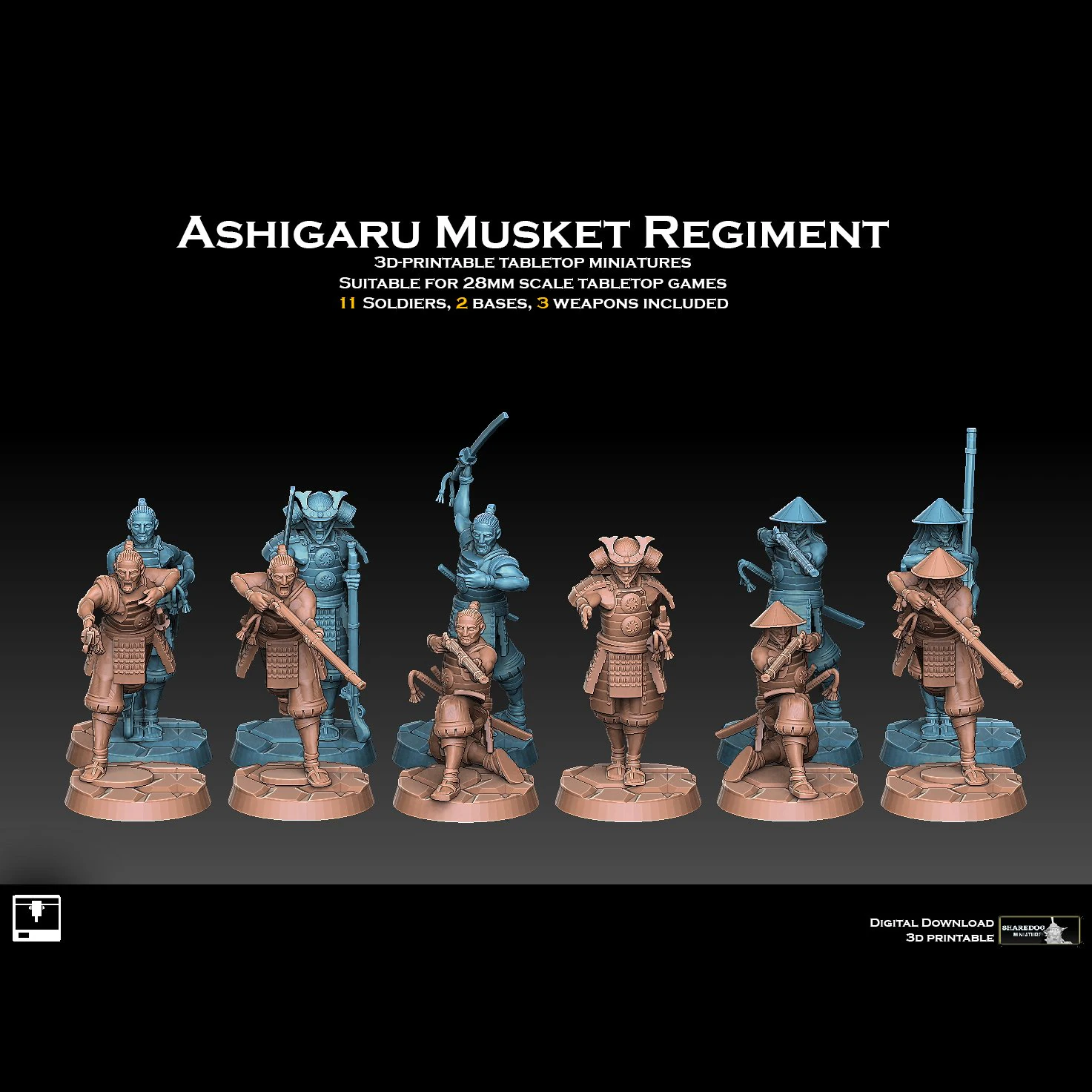 Ashigaru Musket Regiment 3D Print Model .c4d .max .obj .3ds .fbx .stl .blend 
