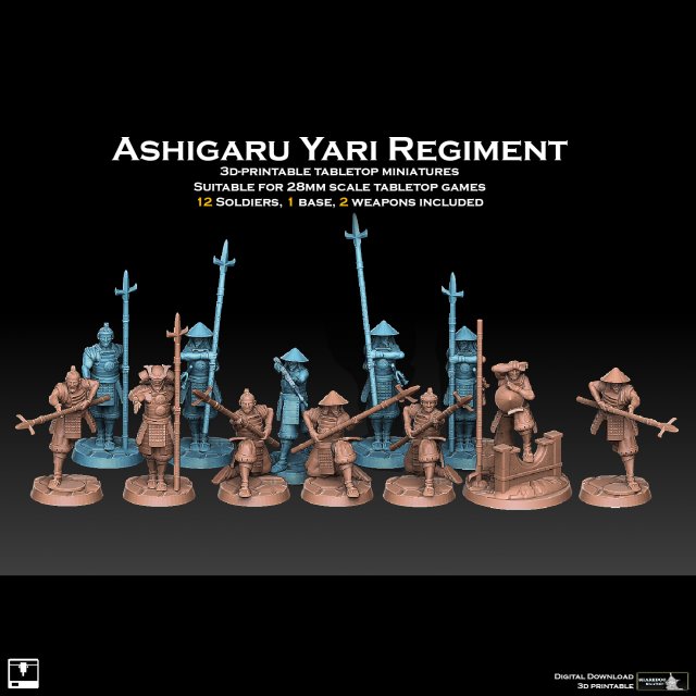 Ashigaru Yari Regiment Modelo de impresión 3D .c4d .max .obj .3ds .fbx .stl .blend 