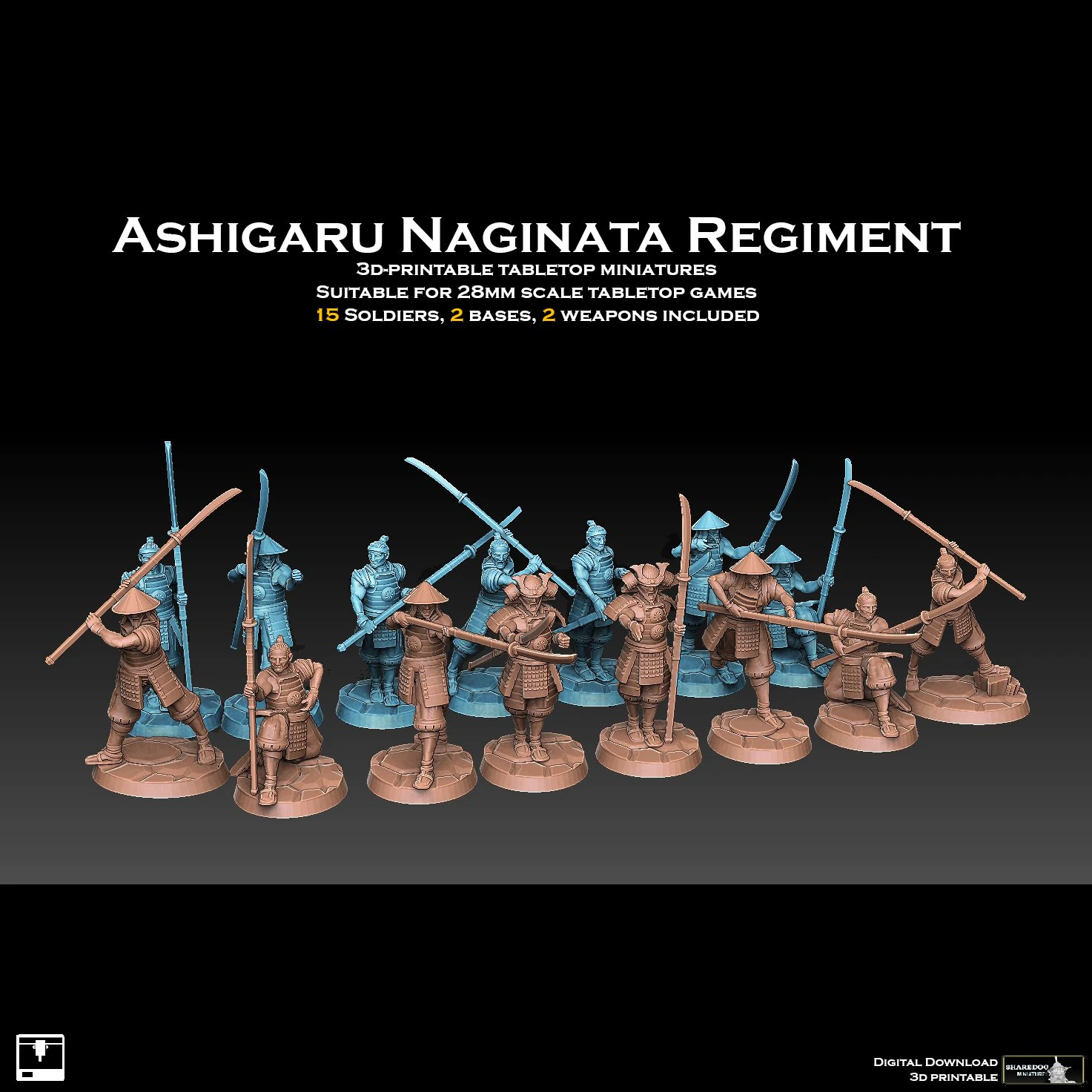 Ashigaru Naginata Regiment 3D Print Model .c4d .max .obj .3ds .fbx .stl .blend