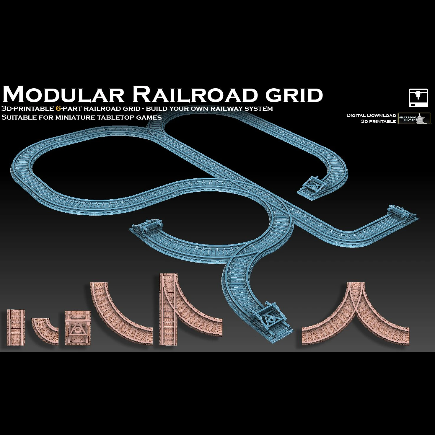 Modular Railroad Grid 3D Print Model .c4d .max .obj .3ds .fbx .stl .blend 