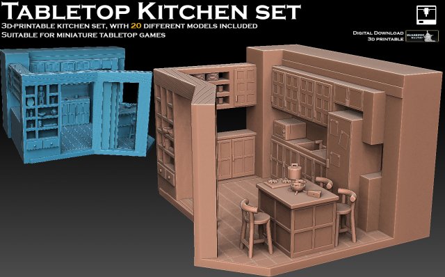 Kitchen Set 3D 프린트 모델 .c4d .max .obj .3ds .fbx .stl .blend 