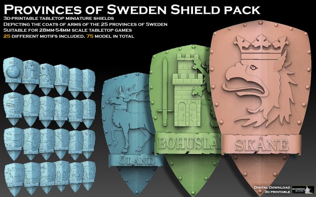 Provinces of Sweden Shield Pack Model Cetak 3D .c4d .max .obj .3ds .fbx .stl .blend 