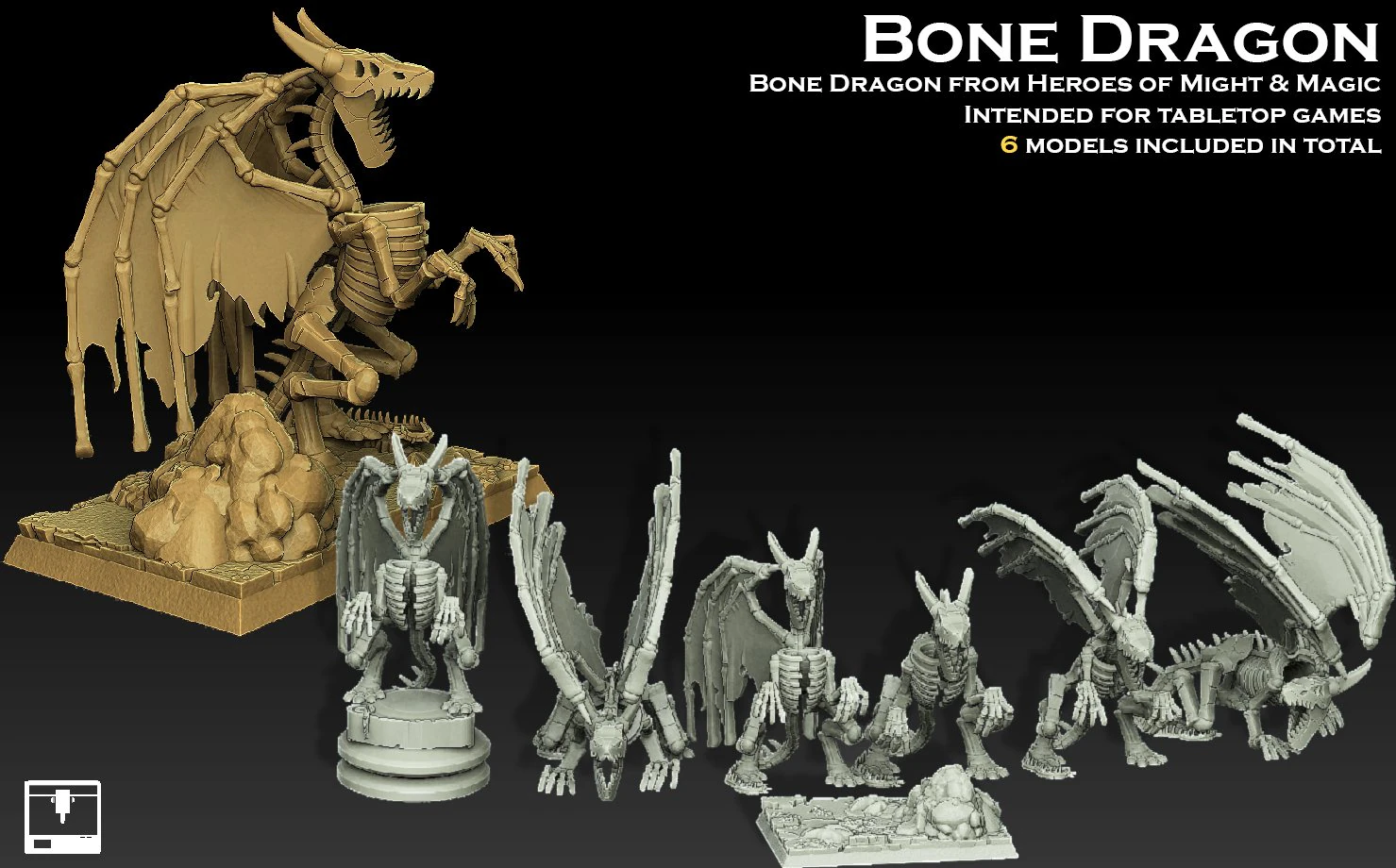 Heroes of Might and Magic 3 Bone Dragon 3D Print Model .c4d .max .obj .3ds .fbx .stl .blend