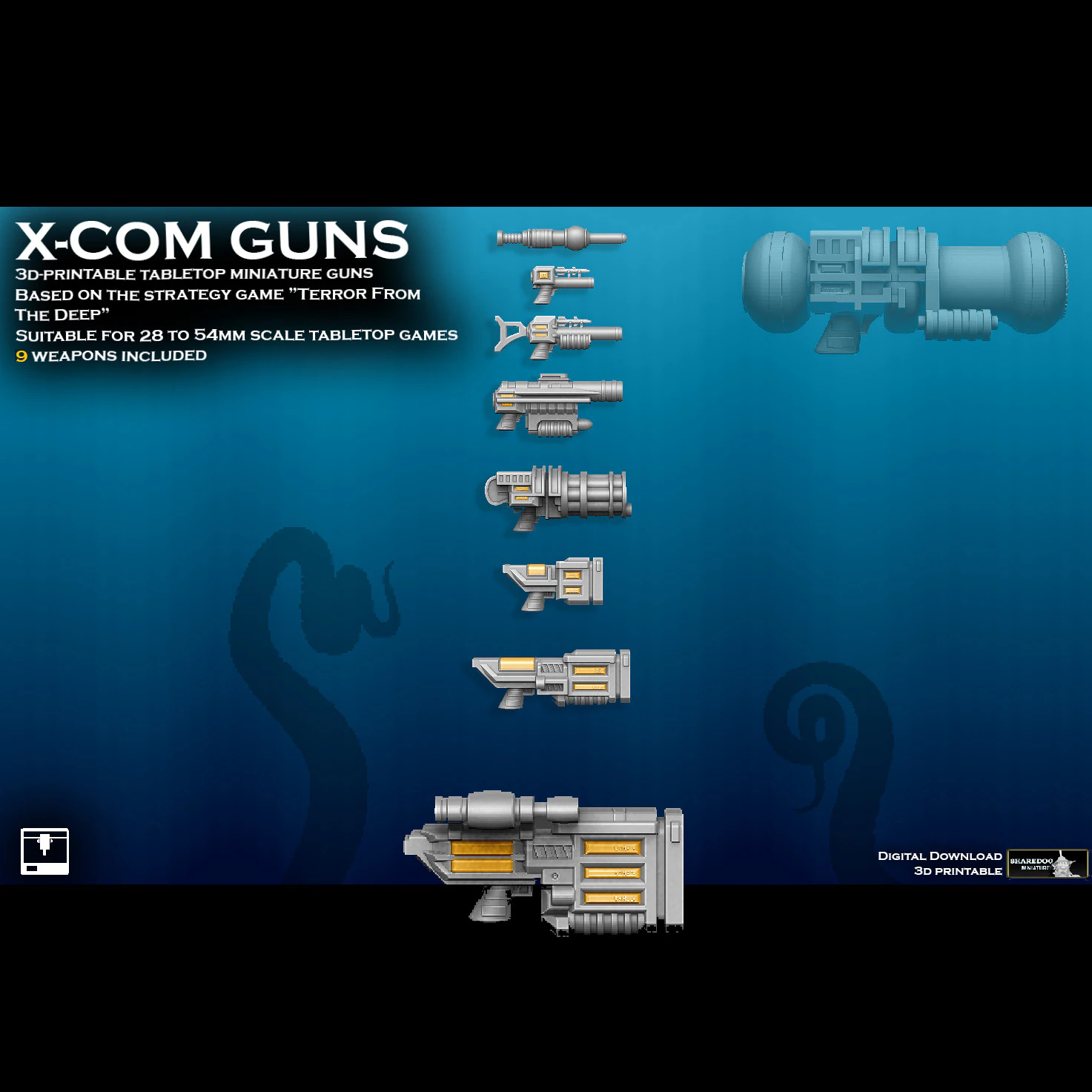 X-COM Terror From The Deep Weapons 1 3D Print Model .c4d .max .obj .3ds .fbx .stl .blend 