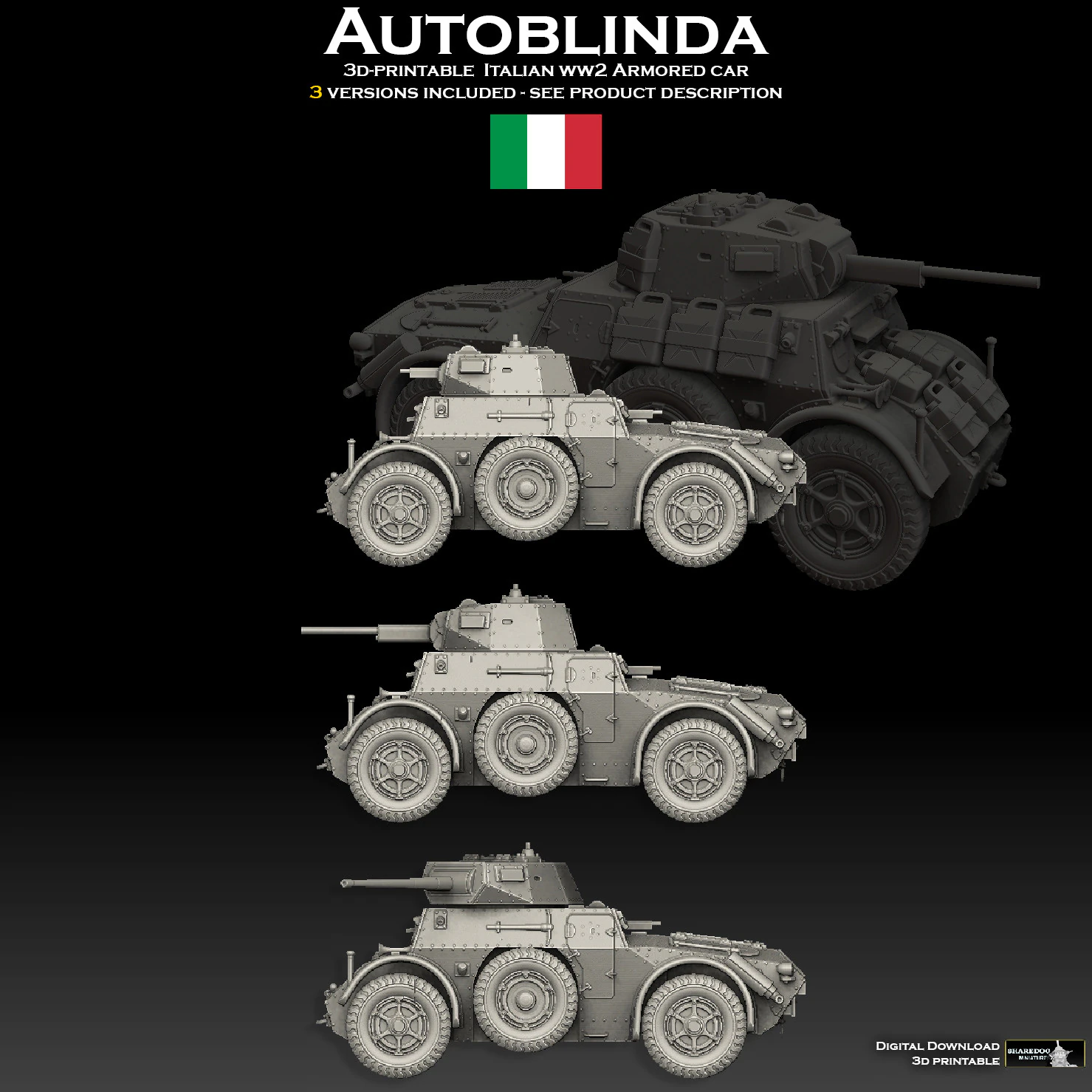 Autoblinda Armored Car 3D Print Model .c4d .max .obj .3ds .fbx .stl .blend 