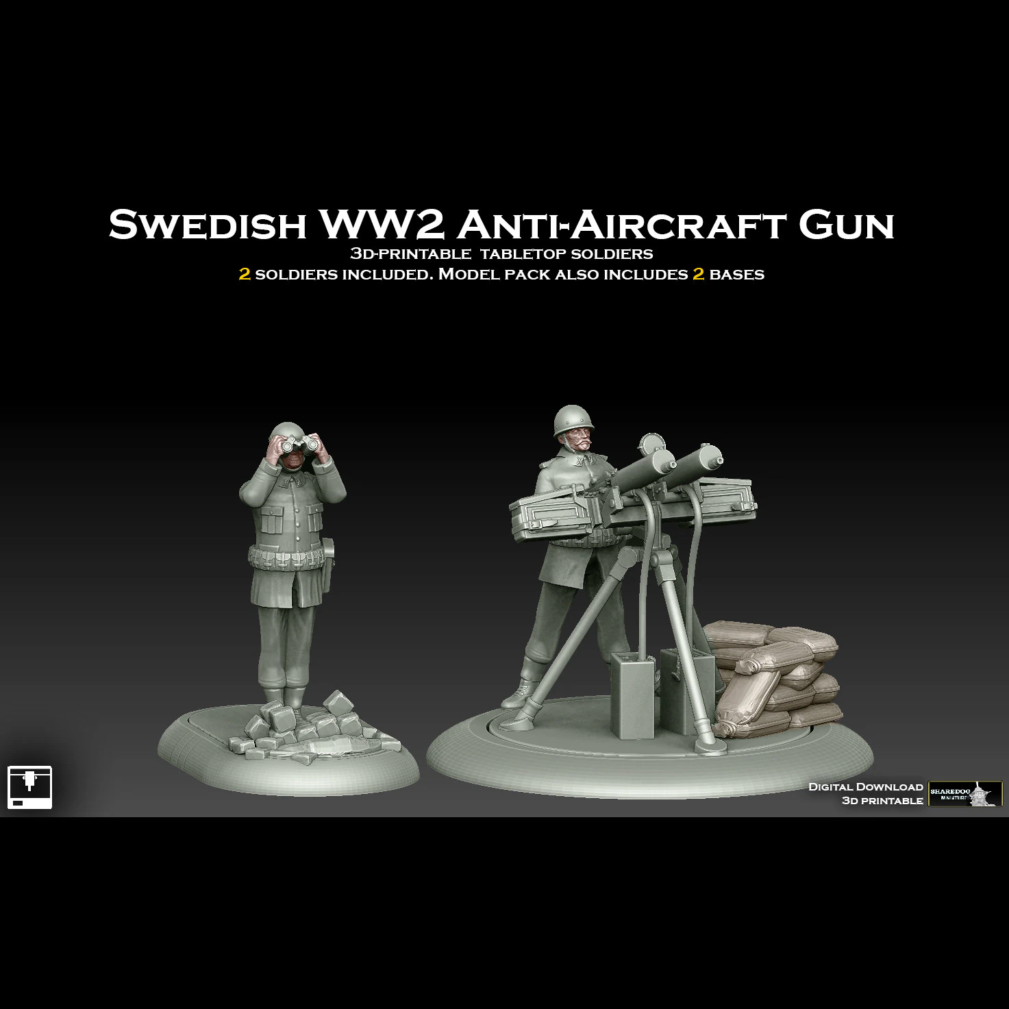 Swedish WW2 Anti Aircraft Team 3D Print Model .c4d .max .obj .3ds .fbx .stl .blend 
