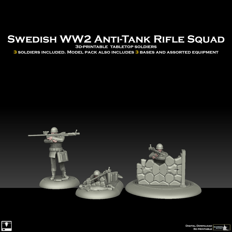 Swedish WW2 Anti Tank Rifle Team 3D 打印模型 .c4d .max .obj .3ds .fbx .stl .blend 