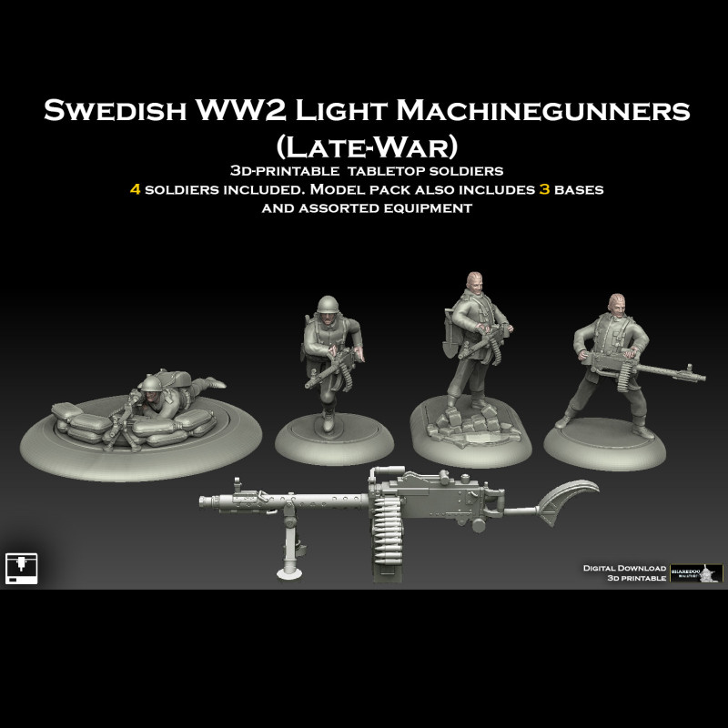 瑞典二战后期轻机枪手 3D 打印模型 .c4d .max .obj .3ds .fbx .stl .blend 