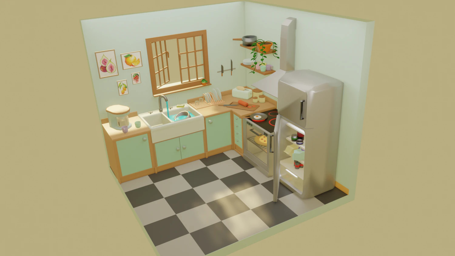Sunny Kitchen 3D Model .c4d .max .obj .3ds .fbx .stl .blend 