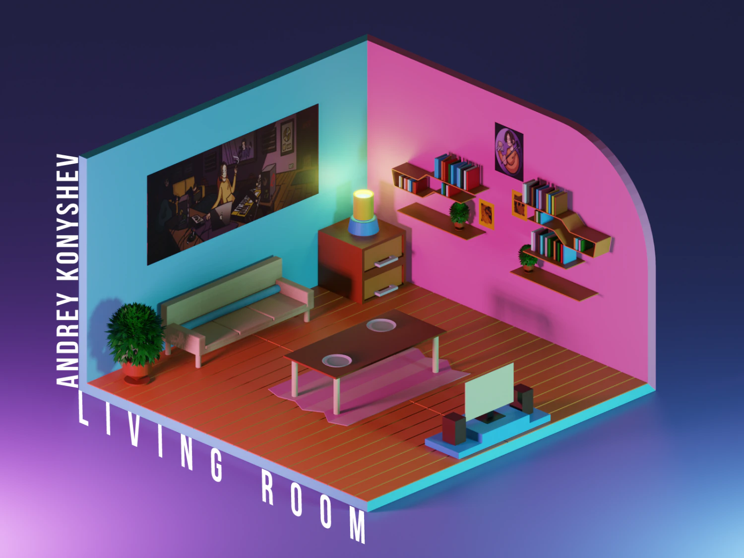 LIVING ROOM Blender 3D Model .c4d .max .obj .3ds .fbx .stl .blend 