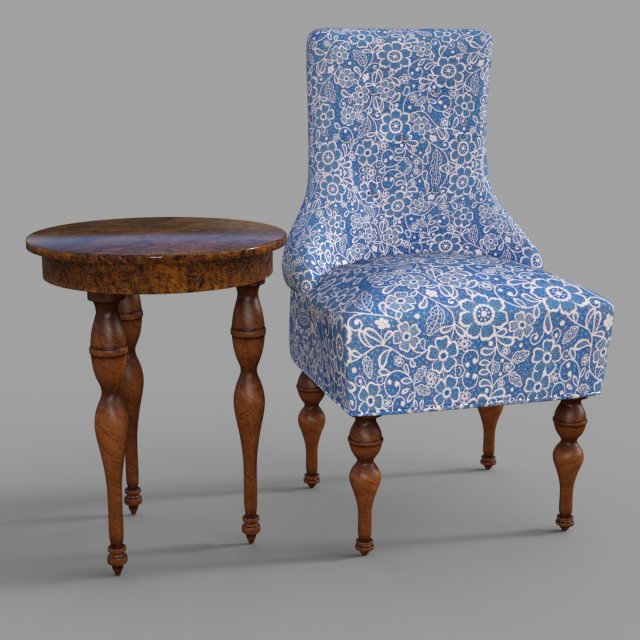 Chair and Sidetable 3D Model .c4d .max .obj .3ds .fbx .stl .blend 