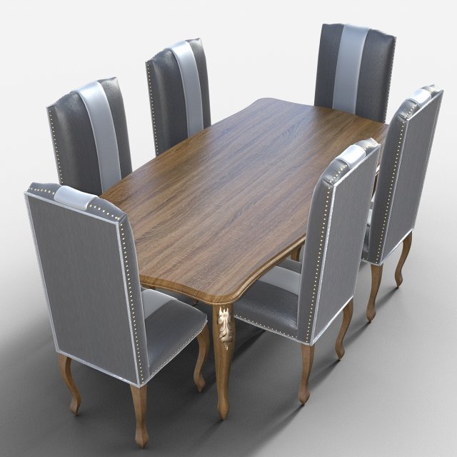 7 Piece Elegance Dinning set 3D Model .c4d .max .obj .3ds .fbx .stl .blend 
